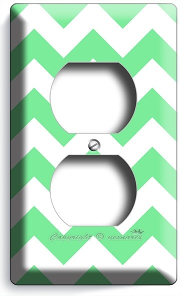 CHEVRON LITE GREEN STRIPES PASTEL DUPLEX OUTLET WALL PLATE COVER ROOM HOME DECOR