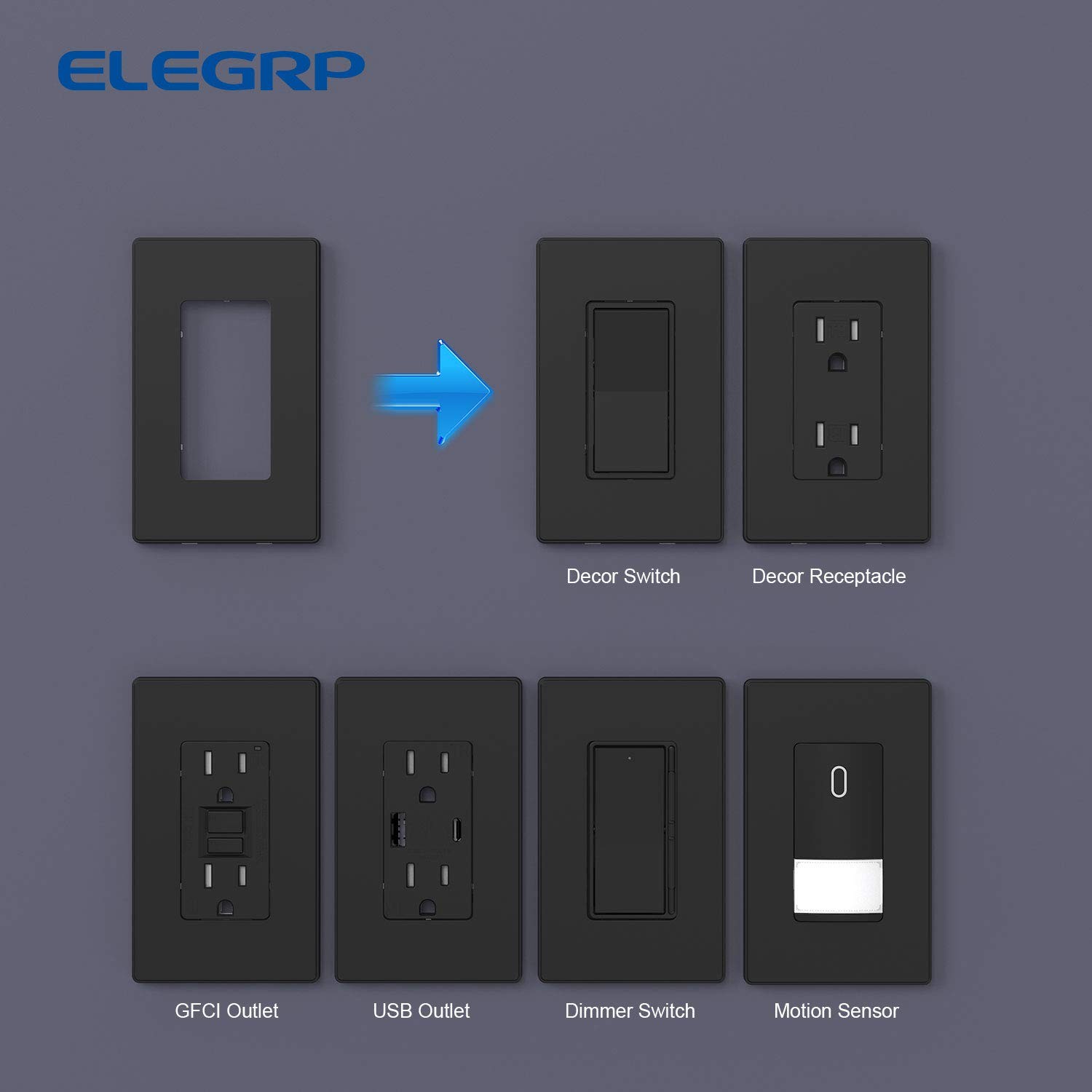 ELEGRP Matte Black 1-Gang Screwless Decorative Wall Plates, Standard Size Unbrea