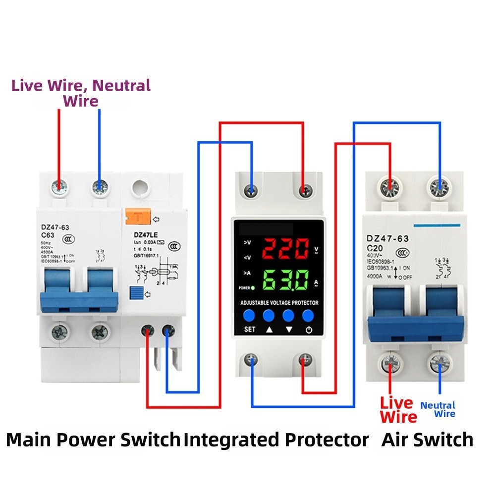 Intelligent Digital Over Under Voltage and Over For Current Protector 63A