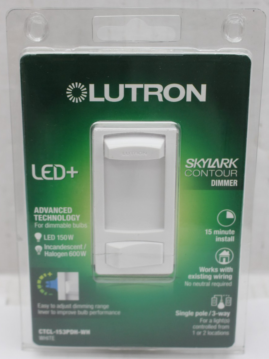 Lutron Skylark Contour Slide Dimmer LED+ Incandes Halogen CTCL-153PDH-WH .5