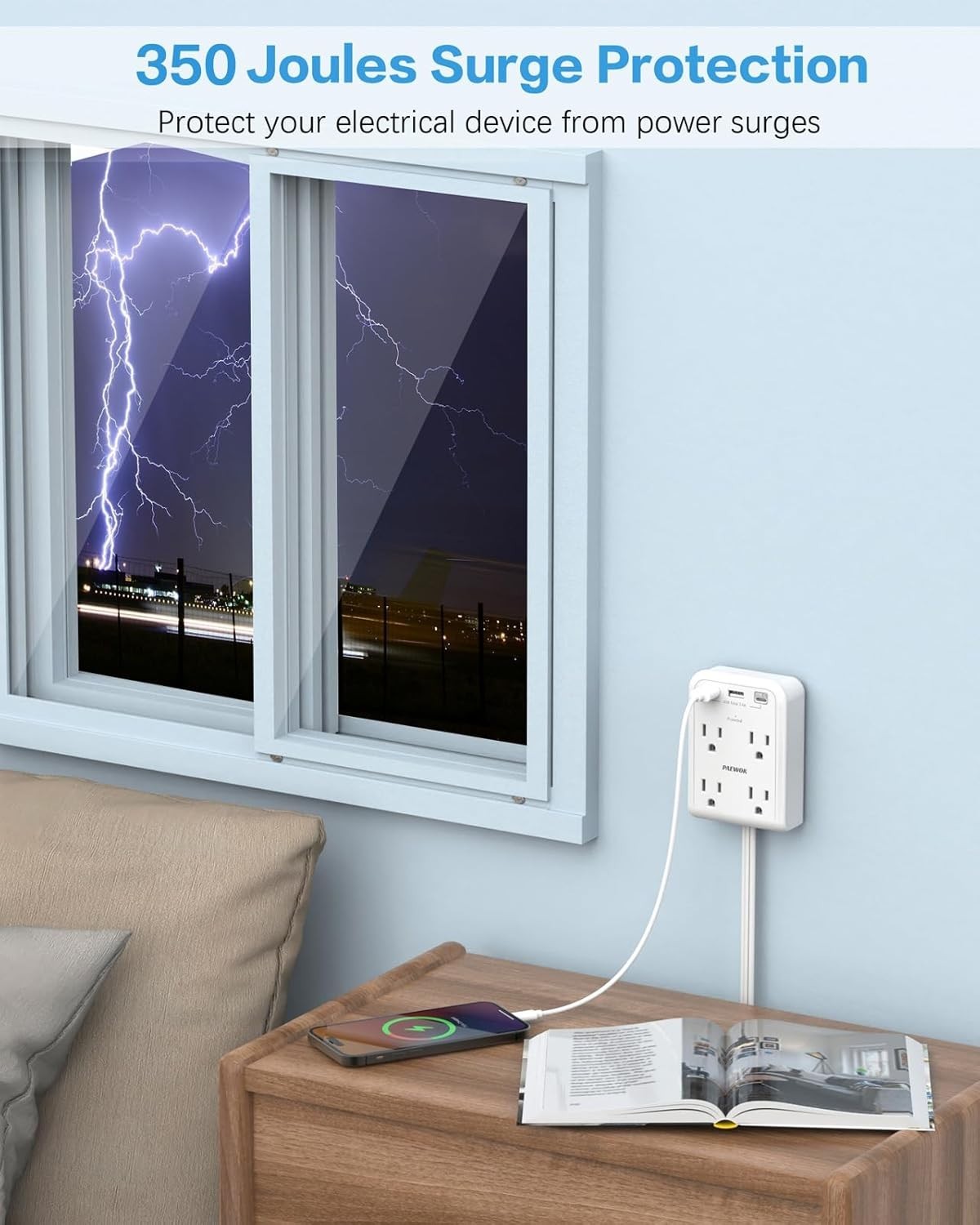 Modern 7-in-1 Electrical Outlet Extender with 3 USB Ports & Surge Protection