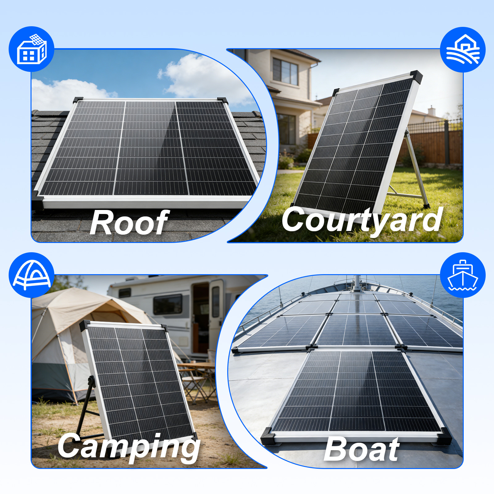 50W 12V Solar Panel Controller Kit Mono High-Efficiency for Roof RV Marine Boat