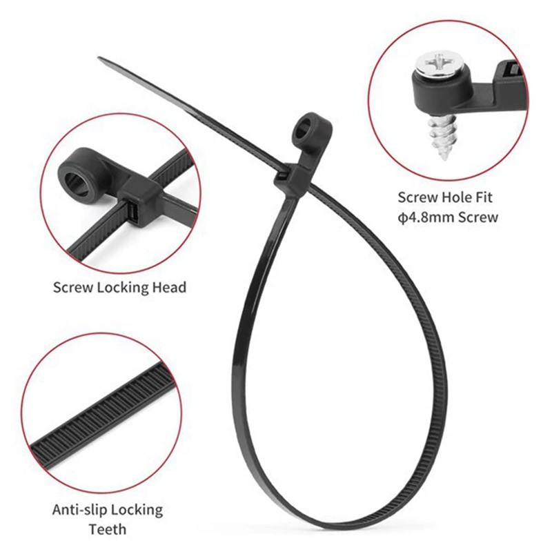 100Pc Nylon Cable Ties with Screw Hole Car Accessory Fixed Head Cable Ties