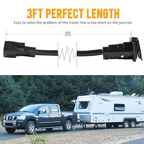 7-Way Trailer Extension Cord 3 Feet 7 Pin Connector Wiring Cable Plug 7 Prong