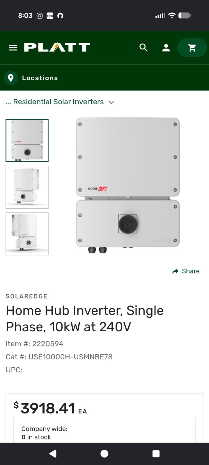 SolarEdge USE10000H-USMNBE78 Single Phase Home Hub Inverter – NEW IN BOX!