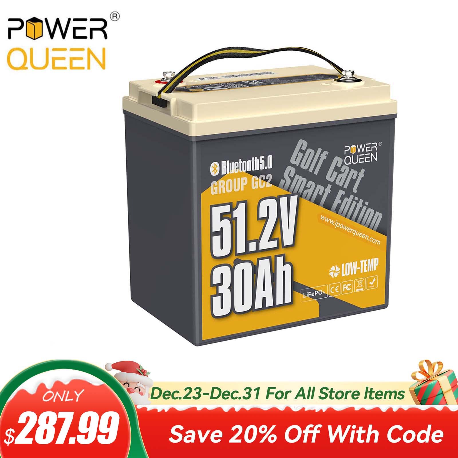 Power Queen 48V 30Ah Bluetooth Low Temp Golf Cart Lithium Battery BMS Deep Cycle