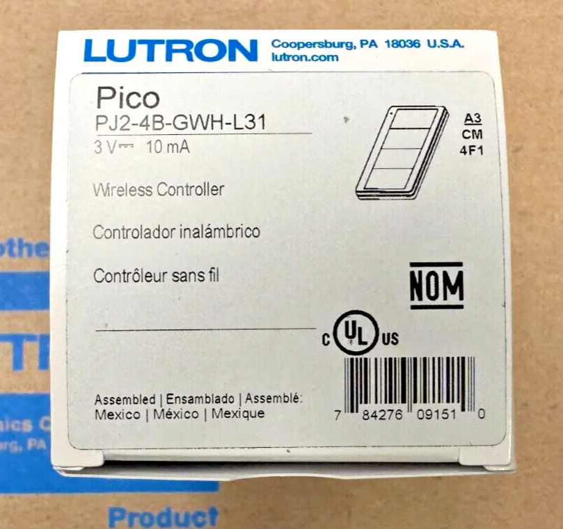 Lutron PJ2-4B-GWH-L31 PICO Scene Controls KEYPAD 4 BUTTON WHITE PJ2-4B-WH NIB