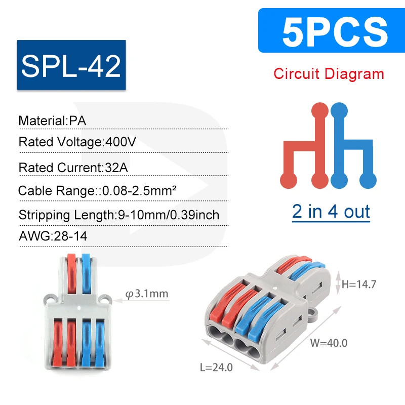 Quick Electrical Connectors Universal Compact Push-in Conductor SPL Splitter Wir