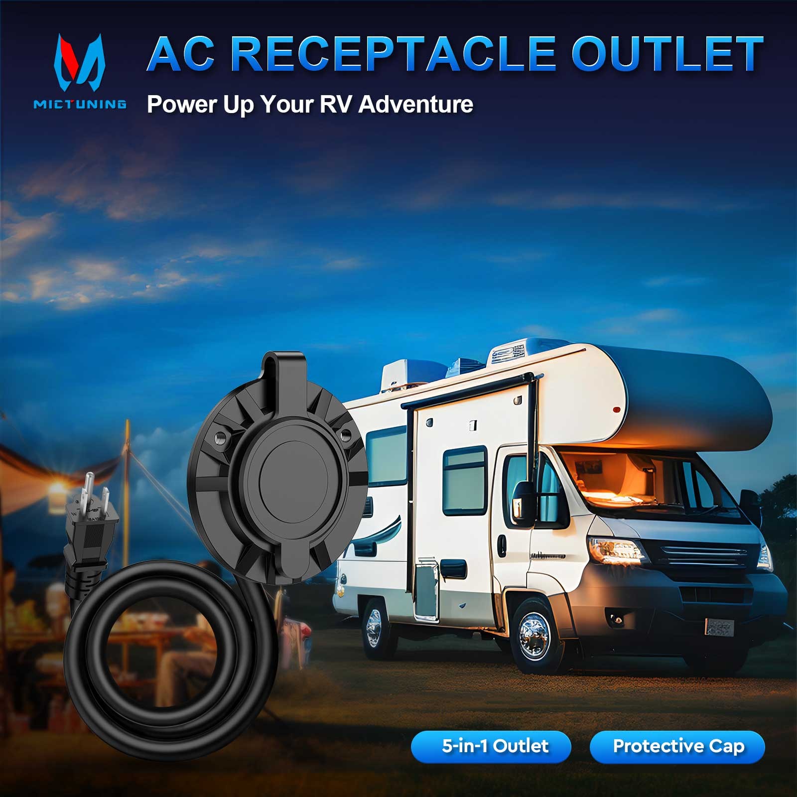5-in-1 20 AMP 125V Outdoor Power Outlet 12 AWG RV Power Shore Charger Socket Cap