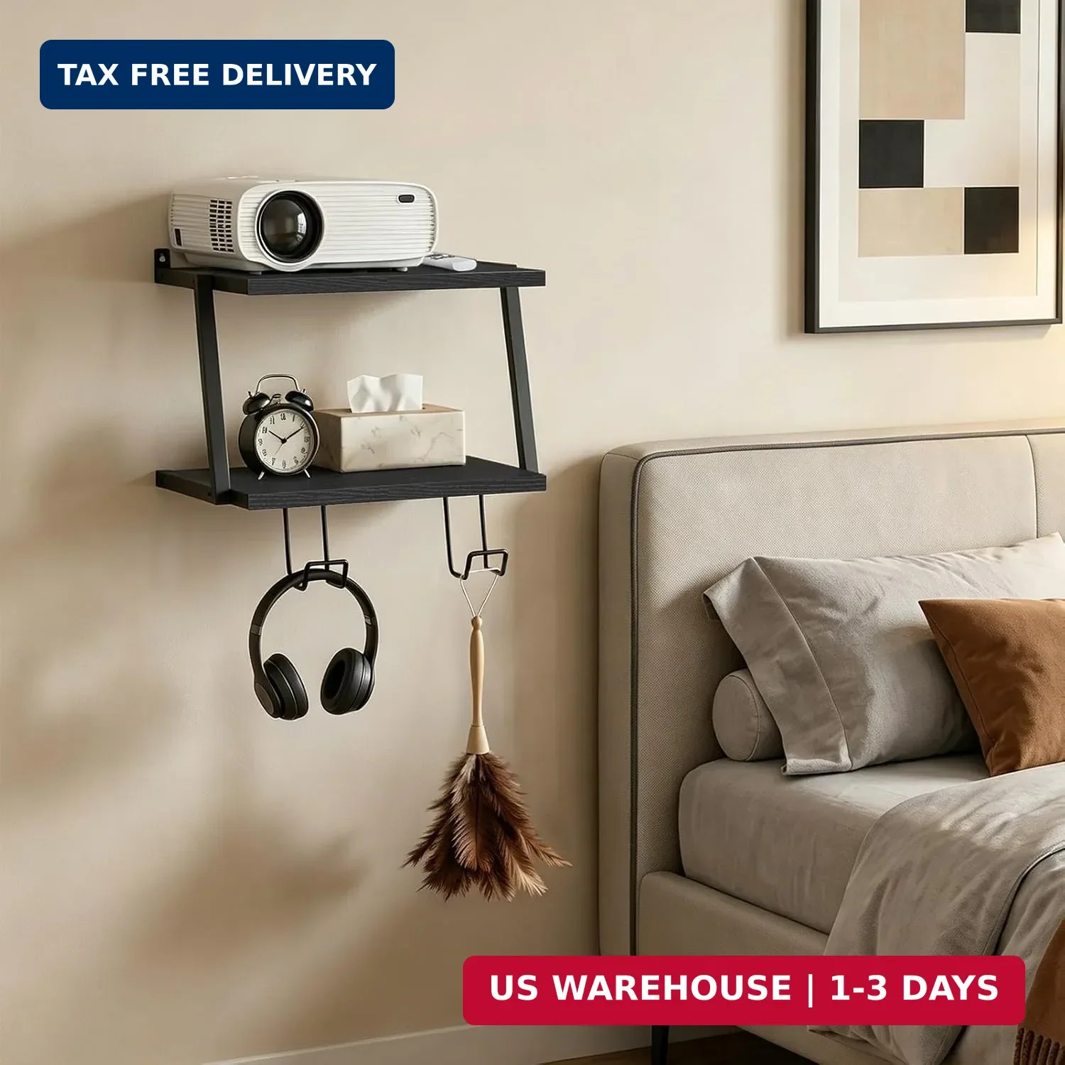 Floating TV Shelf, 2 Tier Projector Shelf for DVD Players | Black Game Console S