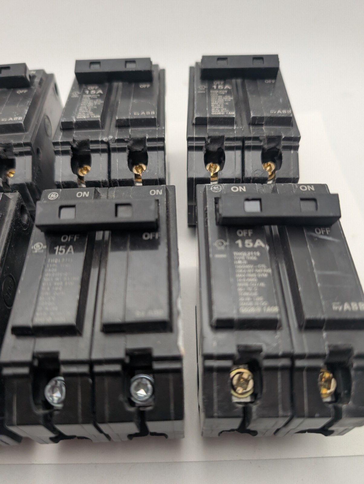 LOT OF 6 GE/ABB Q-Line 15 AMP 2 in. 2 Pole Circuit Breaker THQL2115 Storage Wear