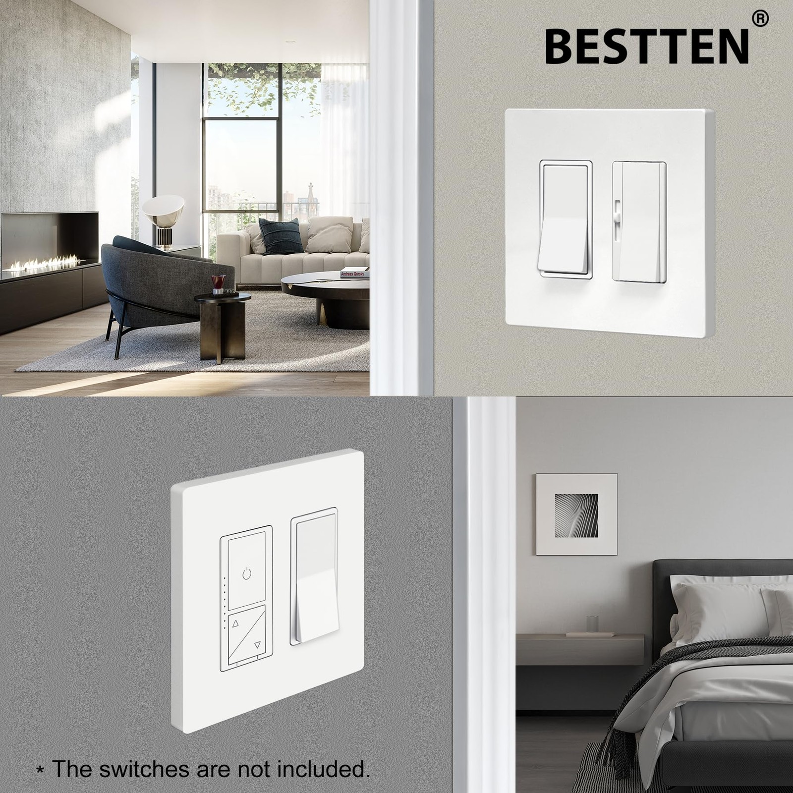 BESTTEN 2 Gang Screwless Wall Plate, 10 Pack, USWP4 Off White Series, Decorat…