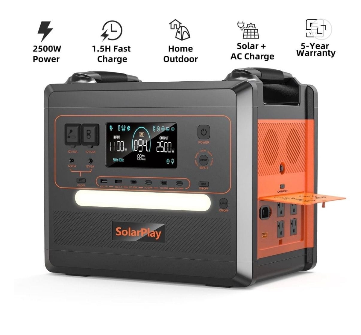 SolarPlay Q2402M Portable Power Station 2304Wh LiFePO4 2500W Solar Generator
