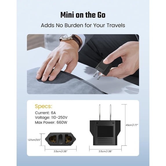 4-Pk EU to US Plug Adapter -Converts 2-Prong Type A for Type C, E, F, L, N Plugs
