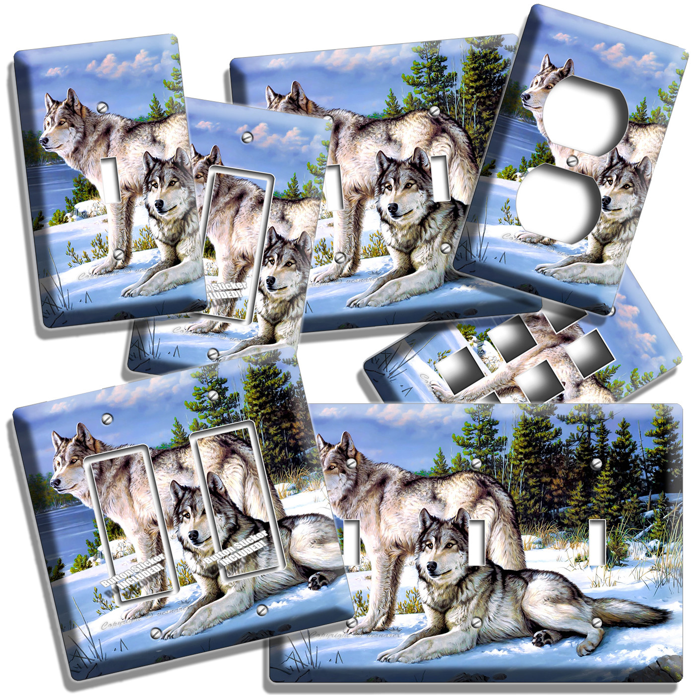 WILD GRAY WOLVES WINTER SNOW FOREST LIGHT SWITCH OUTLET WALL PLATE ROOM HD DECOR