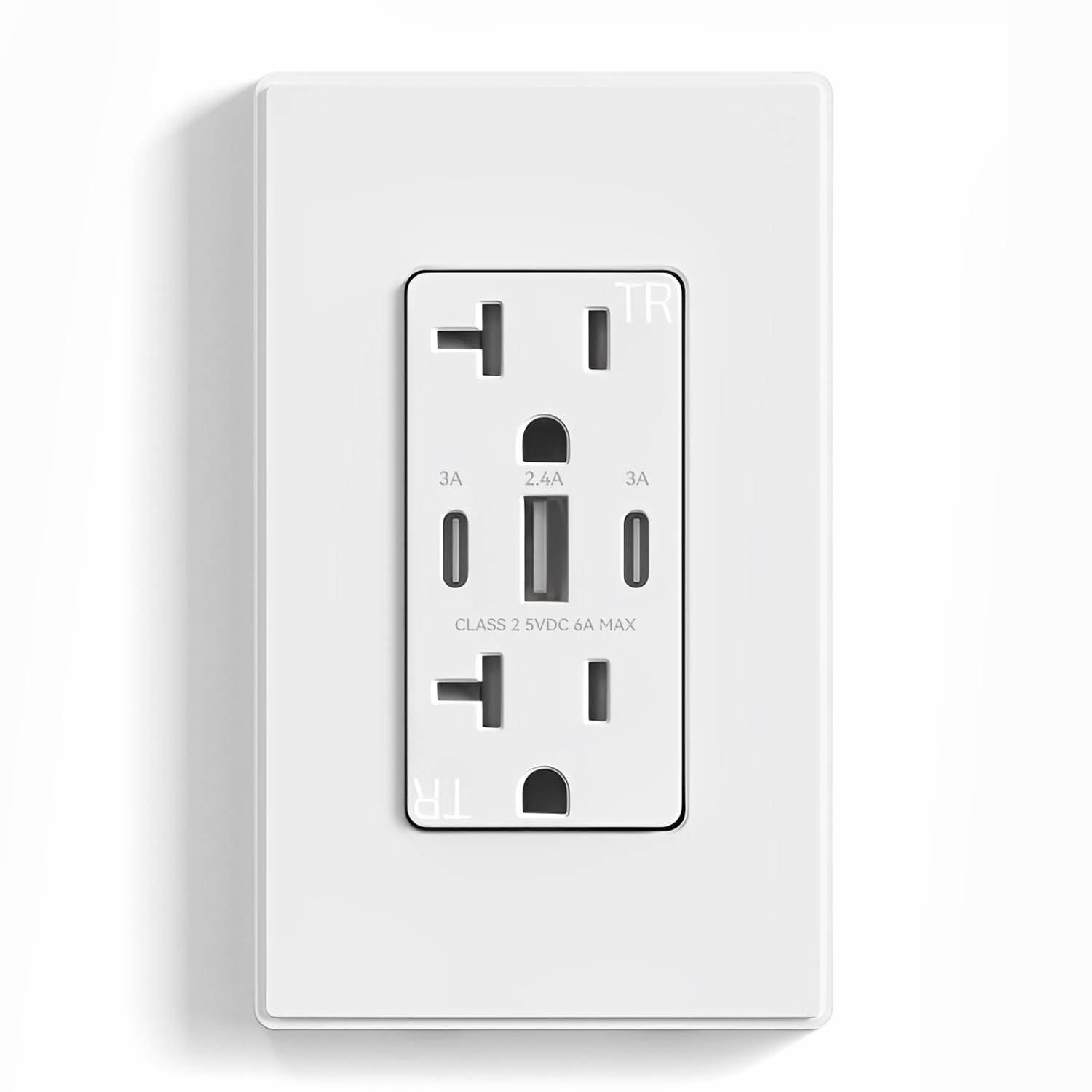USB Outlets, 30W 6.0 Amp USB C Outlets Receptacles, 3-Port USB Wall Outlet, 15 A