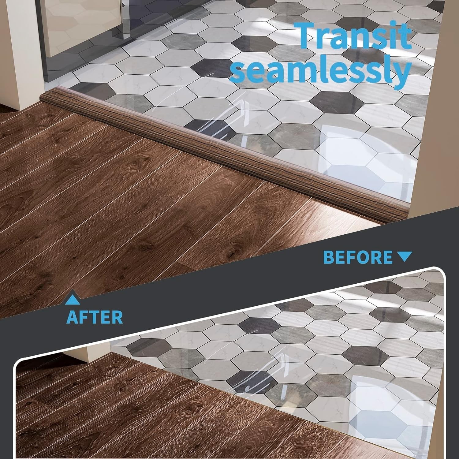Durable 4FT Self-Adhesive Floor Transition Strip for Carpet and Tiles – Brown