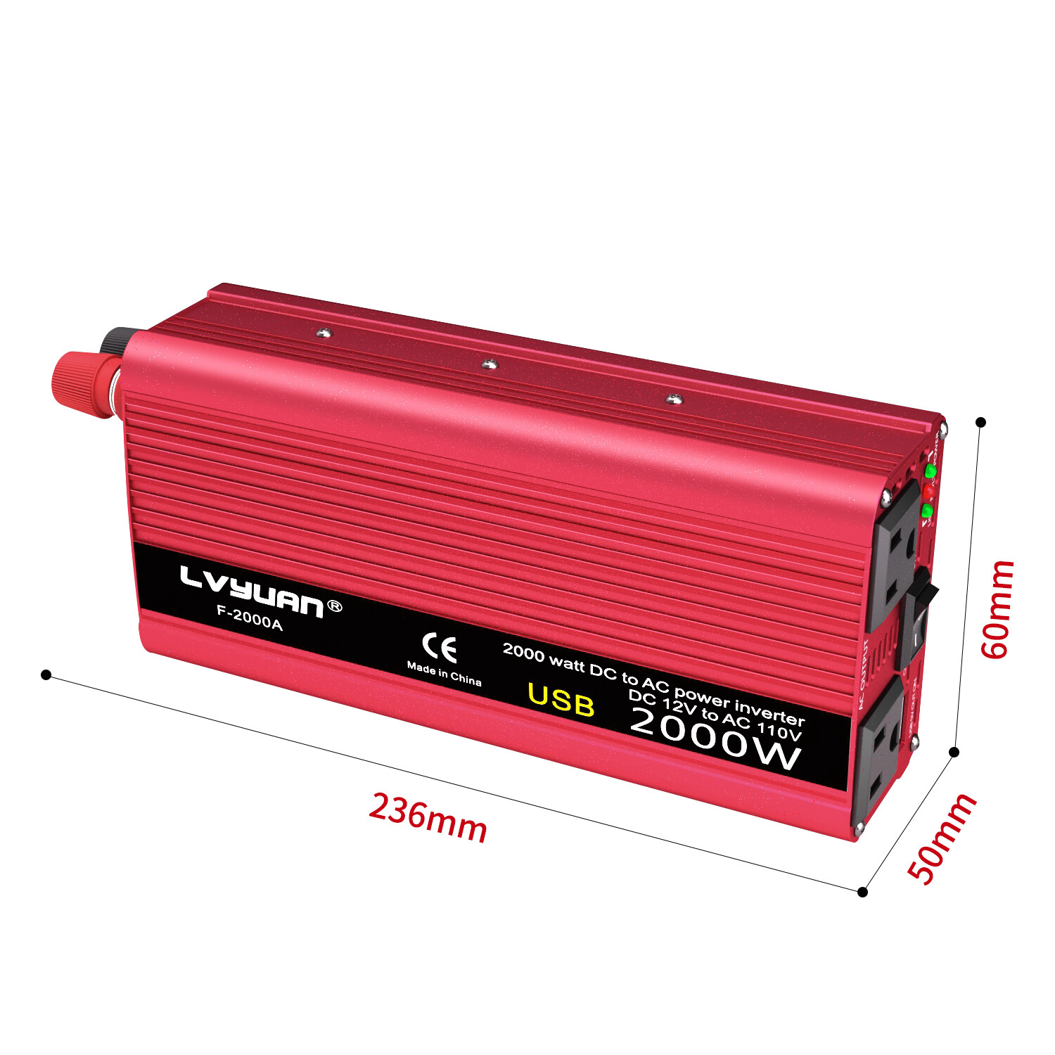 1000W / 2000W Peak Power Inverter 12V DC to 110V AC Converter with Battery Clamp