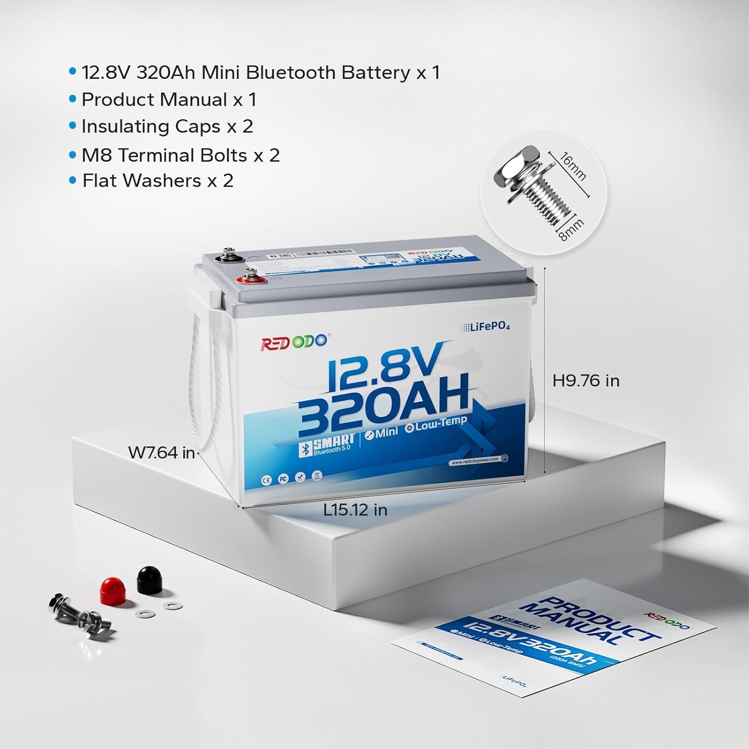 Redodo 12V 320Ah Mini Bluetooth LiFePO4 Battery 200A BMS 4096Wh for RV -Good