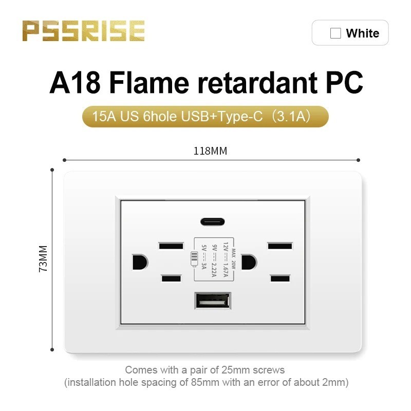Dual Wall Outlet with USB Ports Charger AC Power Receptacle Plate Panel 15A 120V