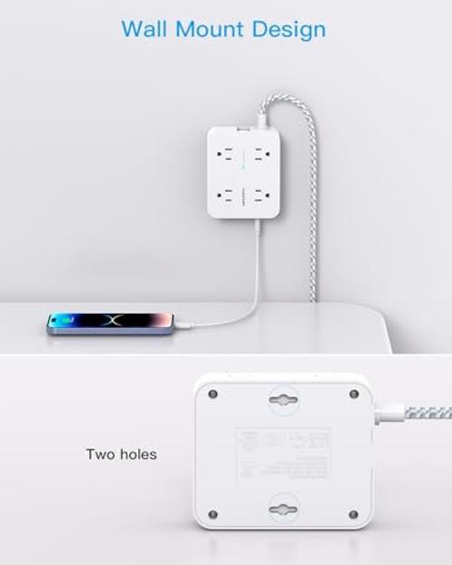 Surge Protector Power Strip, 10 Ft Braided Extension Cord, 1080J | 10ft White