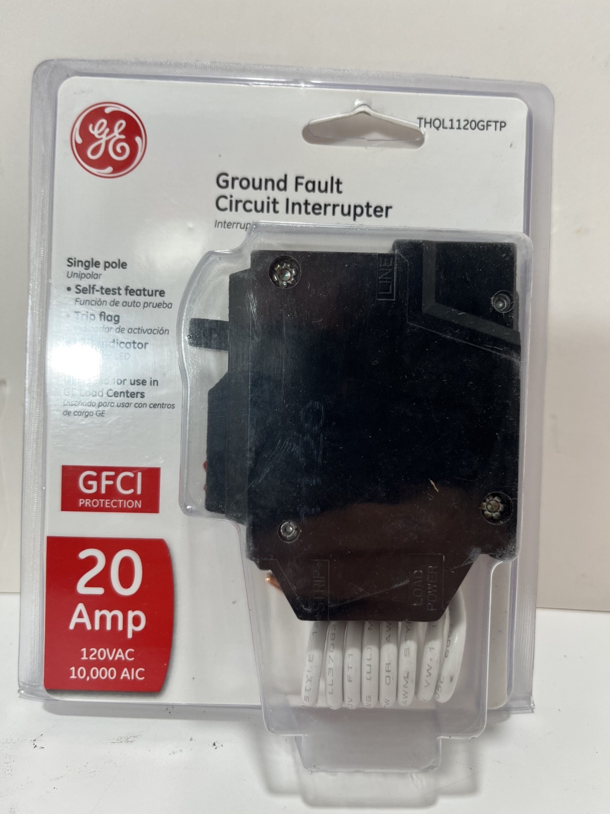 GE Ground Fault Circuit Interrupter Single Pole 20 Amp THQL1120GFTP GFCI – NEW