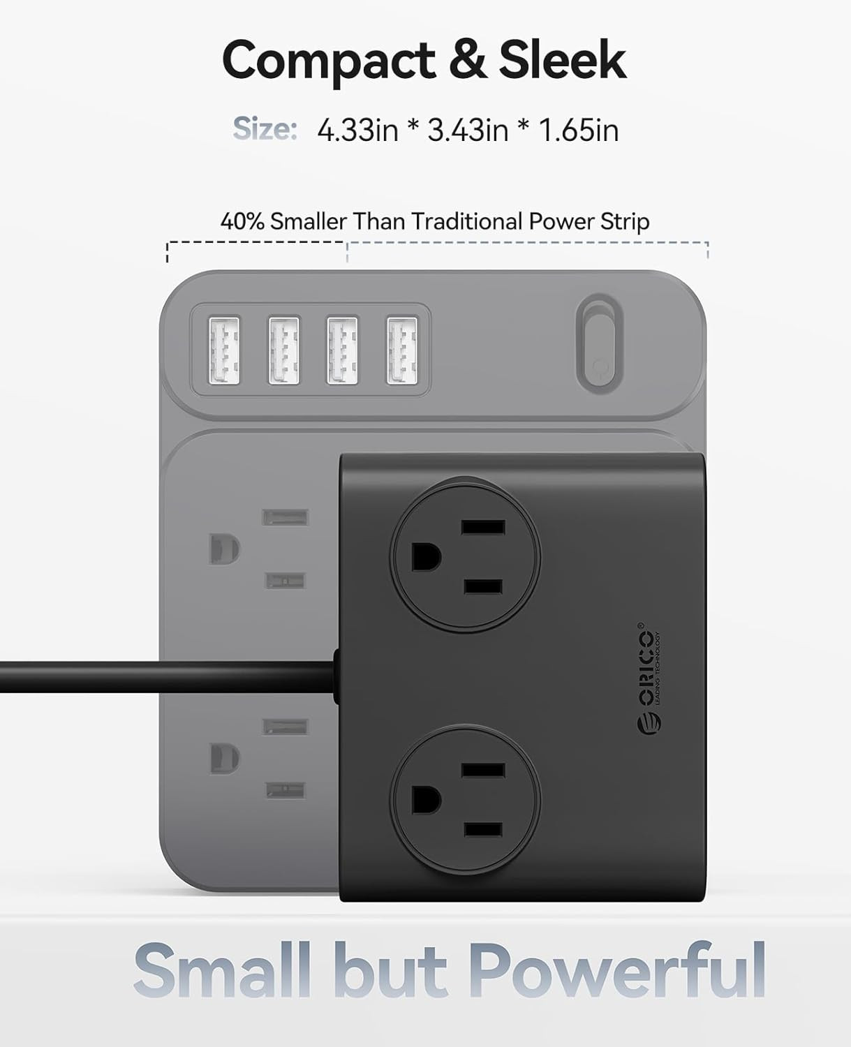 Power Brick, 25W Gan Power Strip, 8 in 1 Extension Cord with 4 AC Outlets and 2