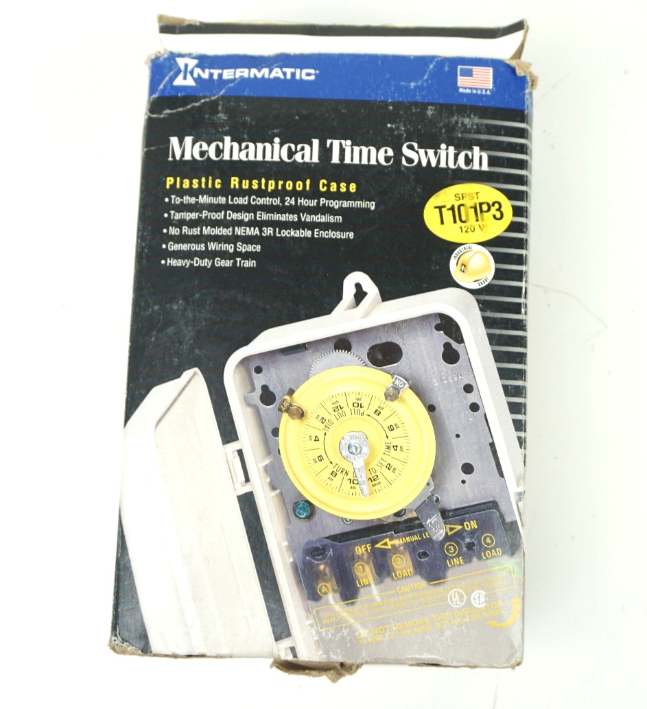 Intermatic Mechanical Time Switch Model T101P3 120V AC 60HZ SPST 40A