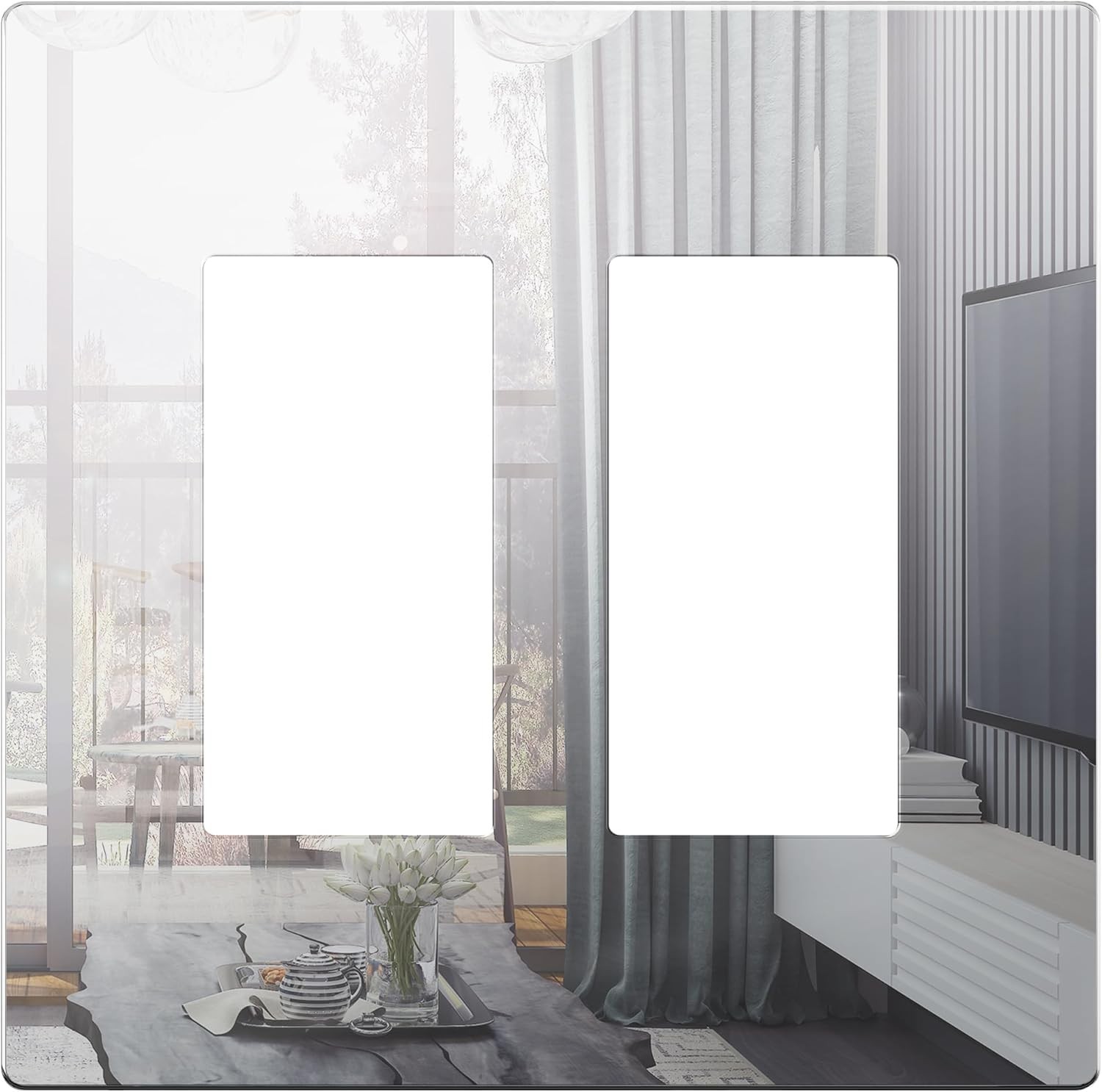 Modern Silver Mirrored Decorator Wall Plate, Screwless Design, 2-Gang 4.88×4.92