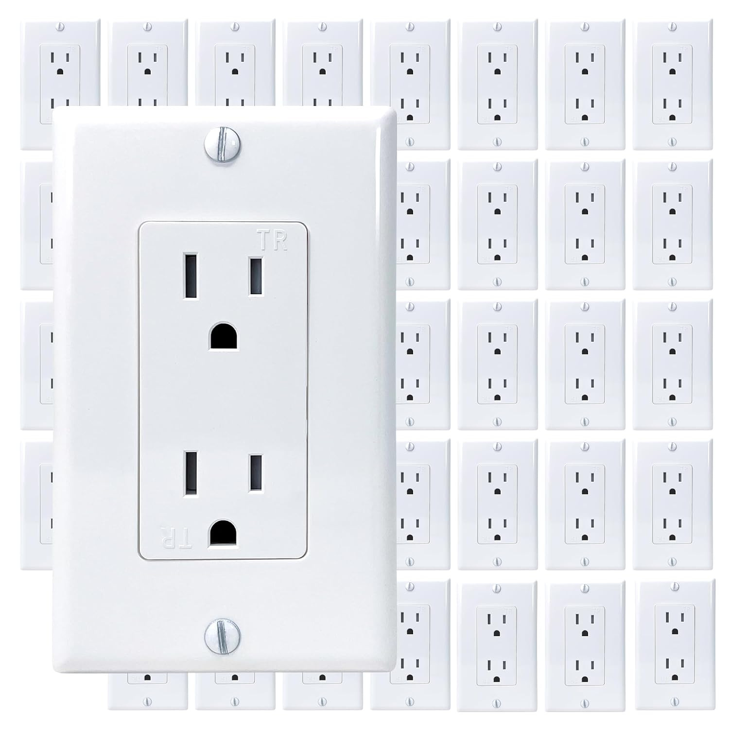 [40-Pack] PROCURU 15 Amp Decorator Wall Outlet Receptacle, Tamper Resistant, Inc