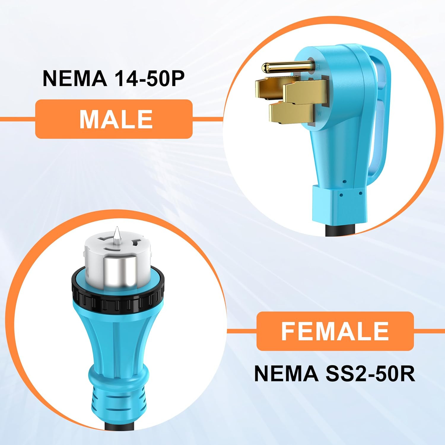 50 Amp Generator Extension Cord 50 Feet NEMA 14-50P Male to SS2-50R & CS6364 STW