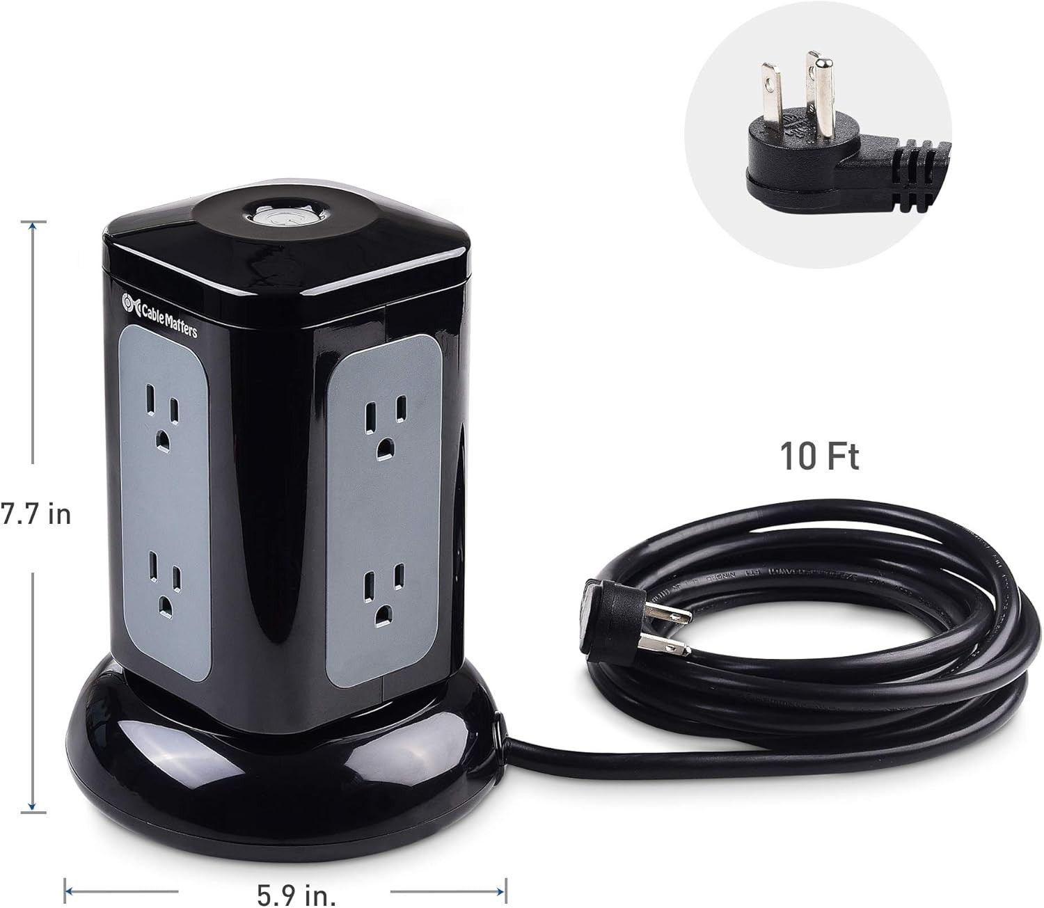 6 Outlet Surge Protector Tower with 4 USB Charging Ports 4.2A in Total and 10…