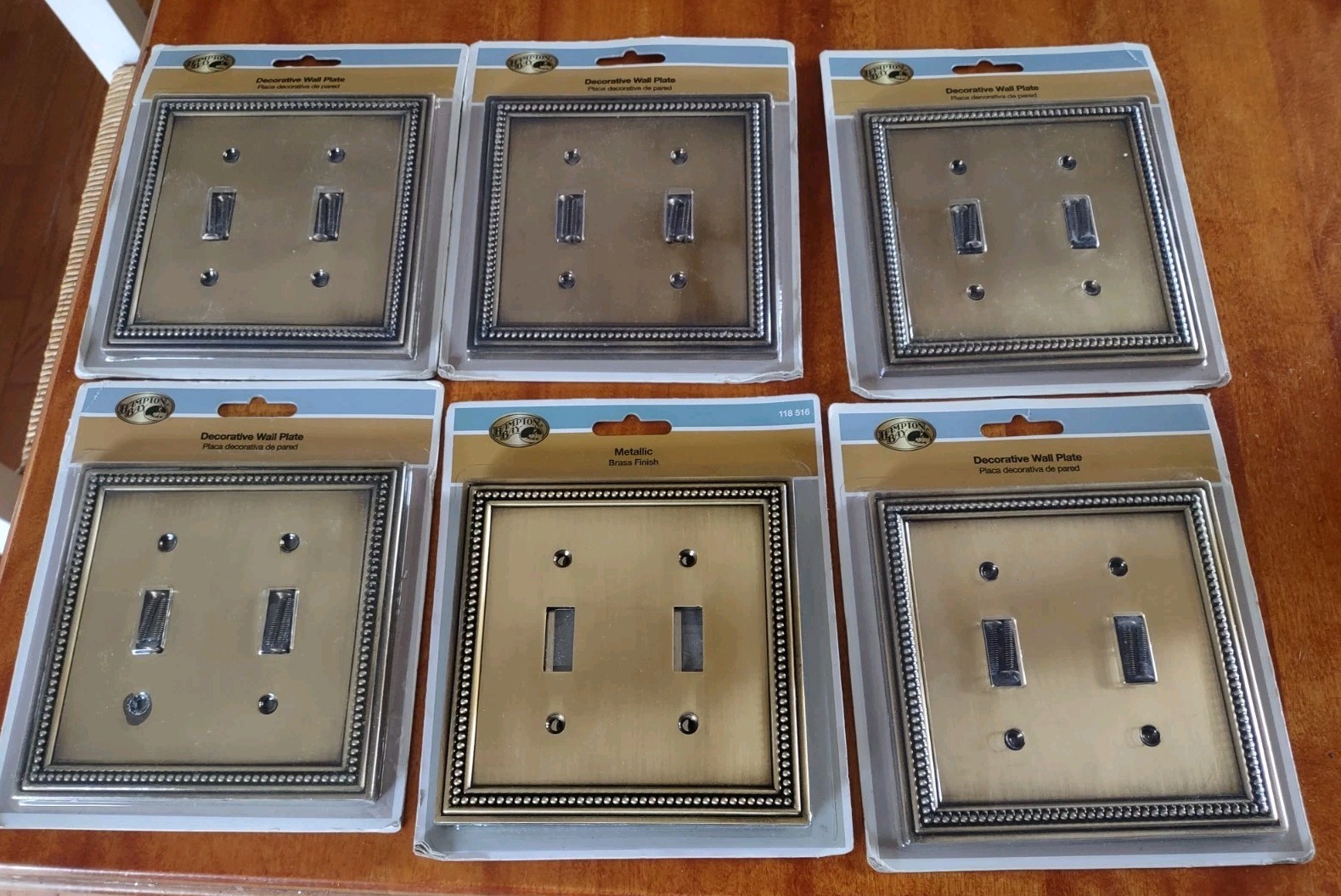 2-Two Gang Switch Plates Double Antique Brushed Gold Finish Hampton Bay