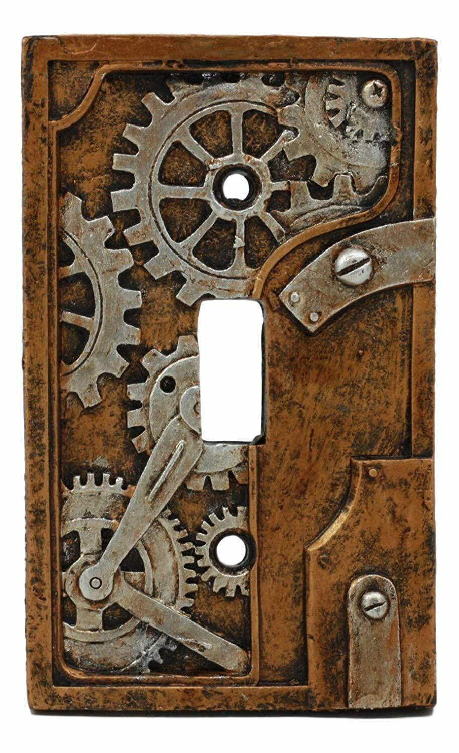 4.25 Inch Resin Steampunk Light Switch Plate Cover Handcrafted Gray/Gold