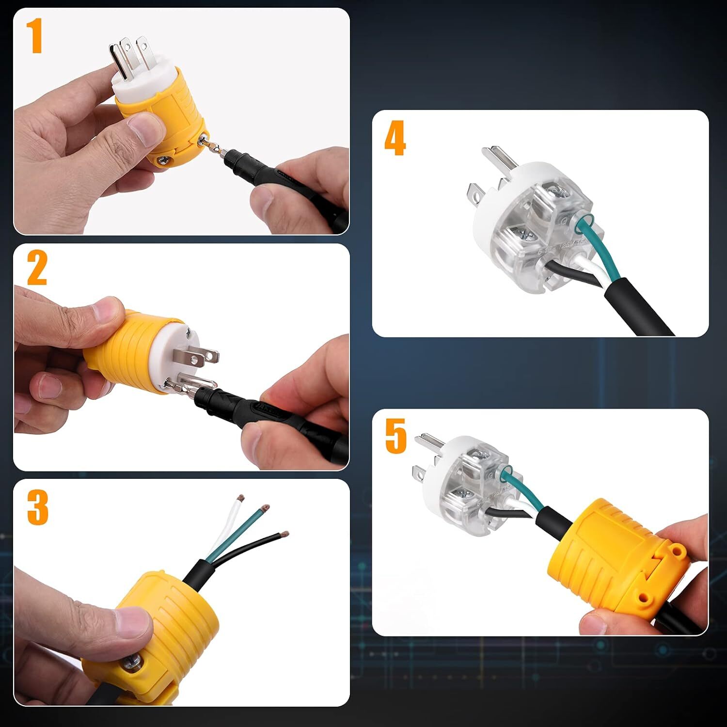 15Amp 125 Volt Extension Cord Ends Male and Female Plug, Heavy Duty Replacement