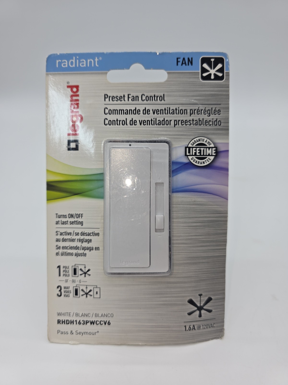 LEGRAND RADIANT RHDH163PWCCV6 Preset Fan Control Switch 120 VAC White Decorator