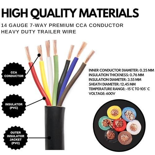 [] Heavy Duty 14 Gauge 7 Way CCA Conductor Wire RV Trailer Cable Cord 25 FEET