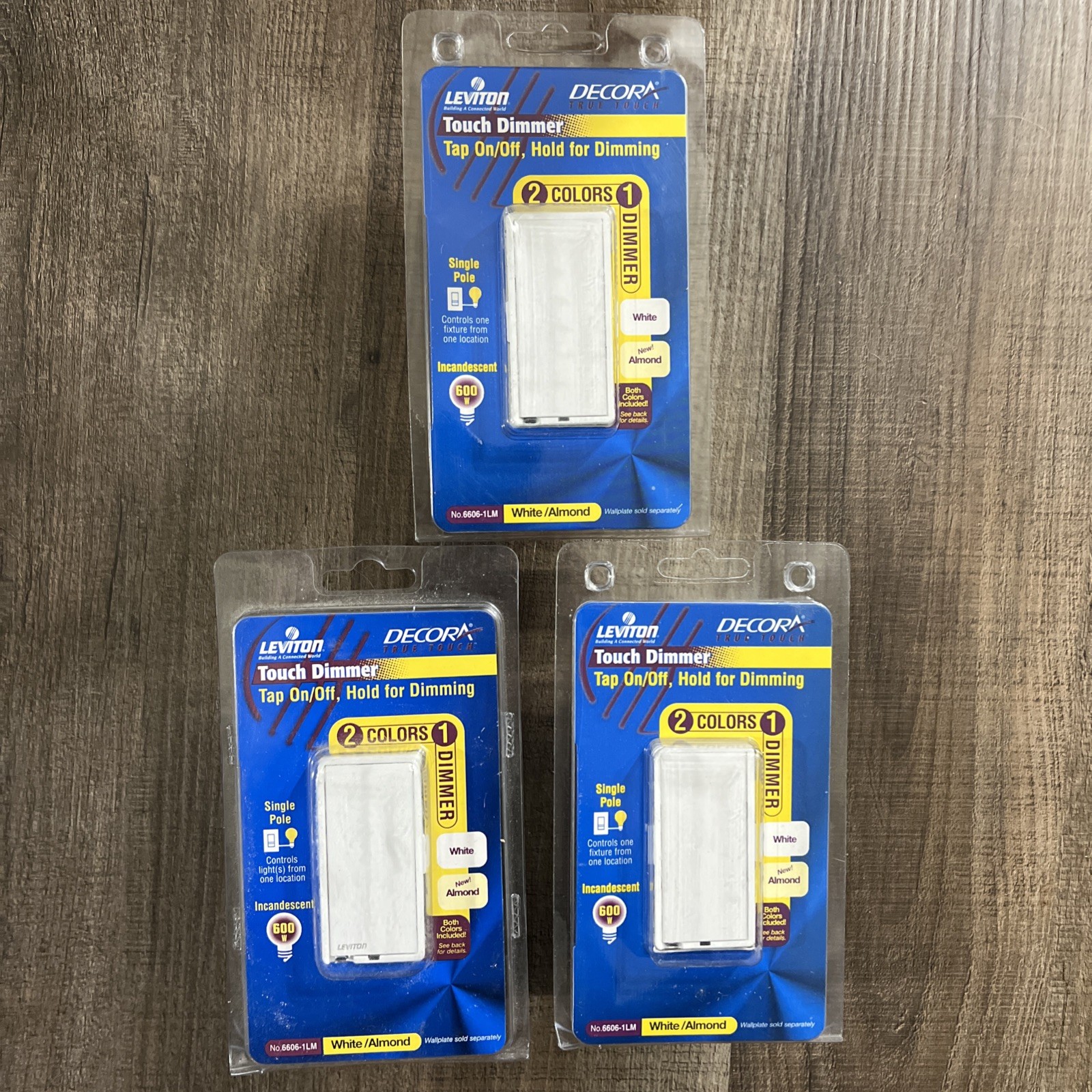 Leviton 6606-1LM White Almond Decora Touch Pad Dim Switch Incandescent Lot 3pcs