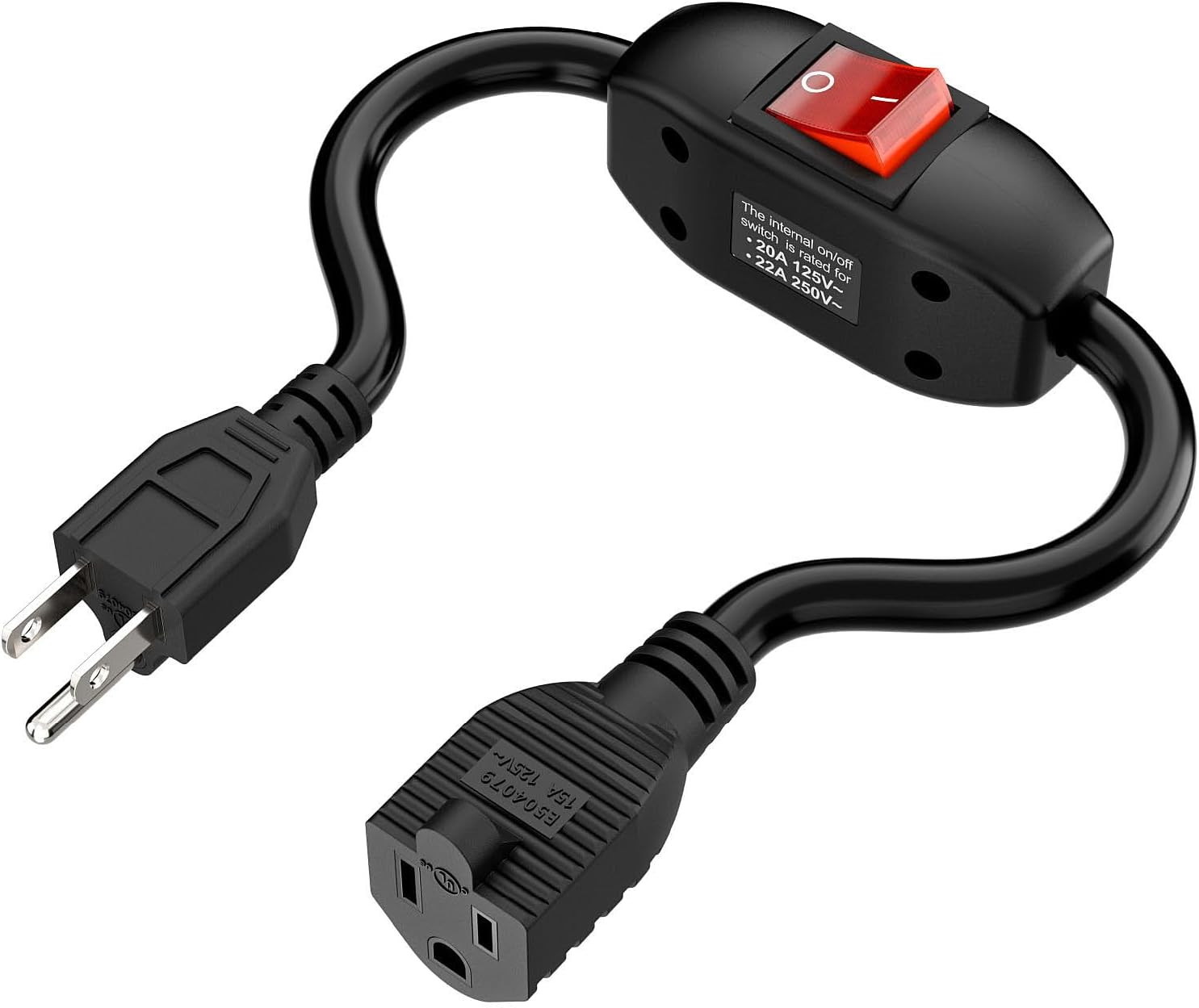 Inline On/Off Switch Extension Cord, Plugrand 3-Prong Household Switchable Power