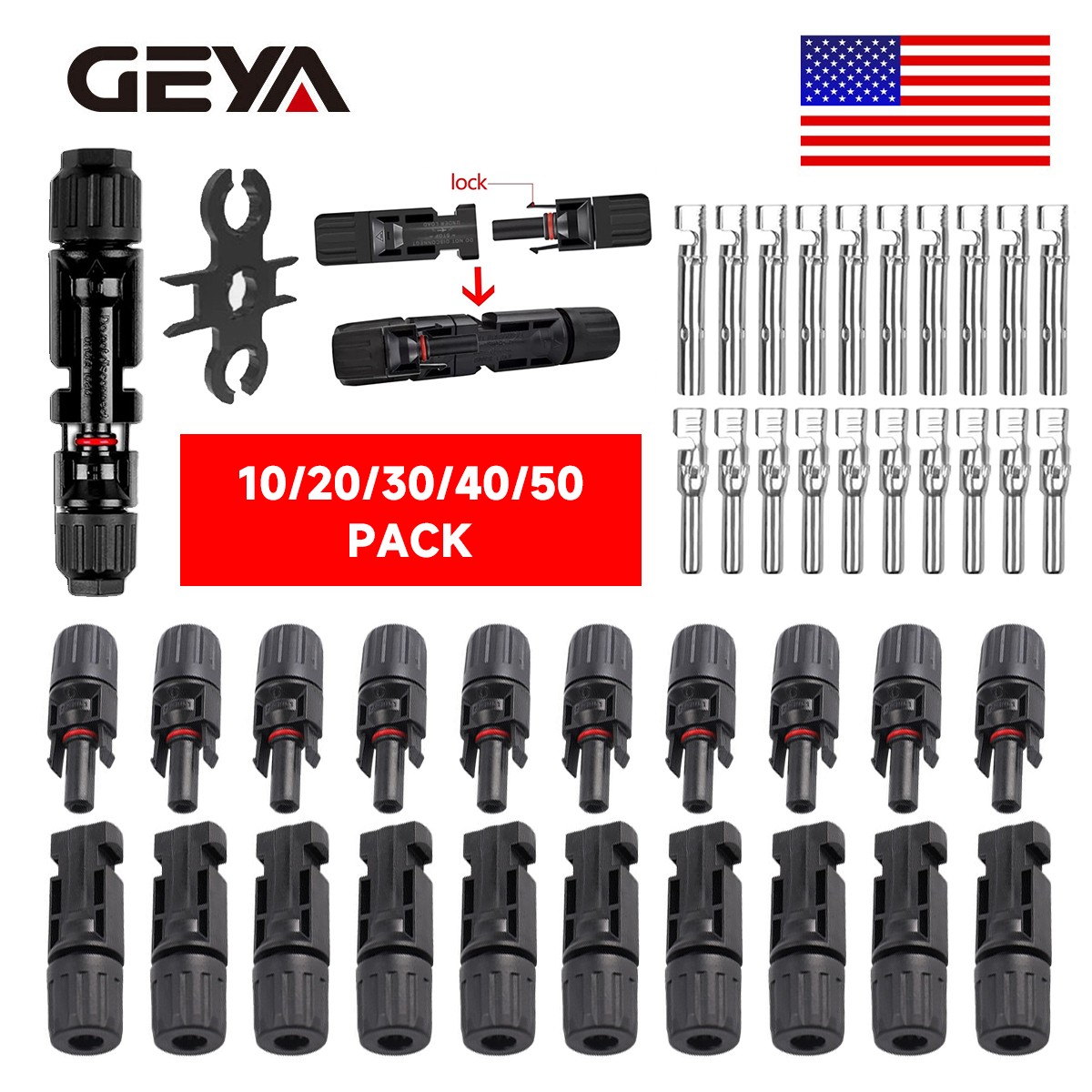 GEYA 10-50Set Male Female Wire Cable Connector Solar Panel Waterproof Connector