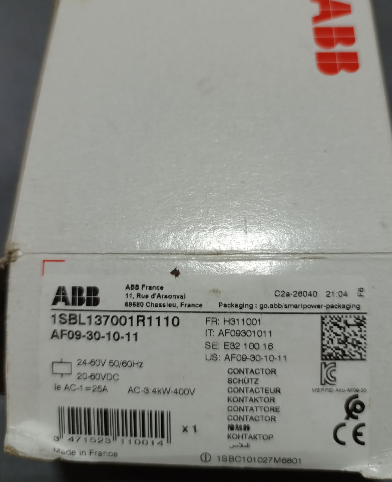 ABB 1SBL137001R1110 AF09-30-10-11 24-60V 50/60 Hz