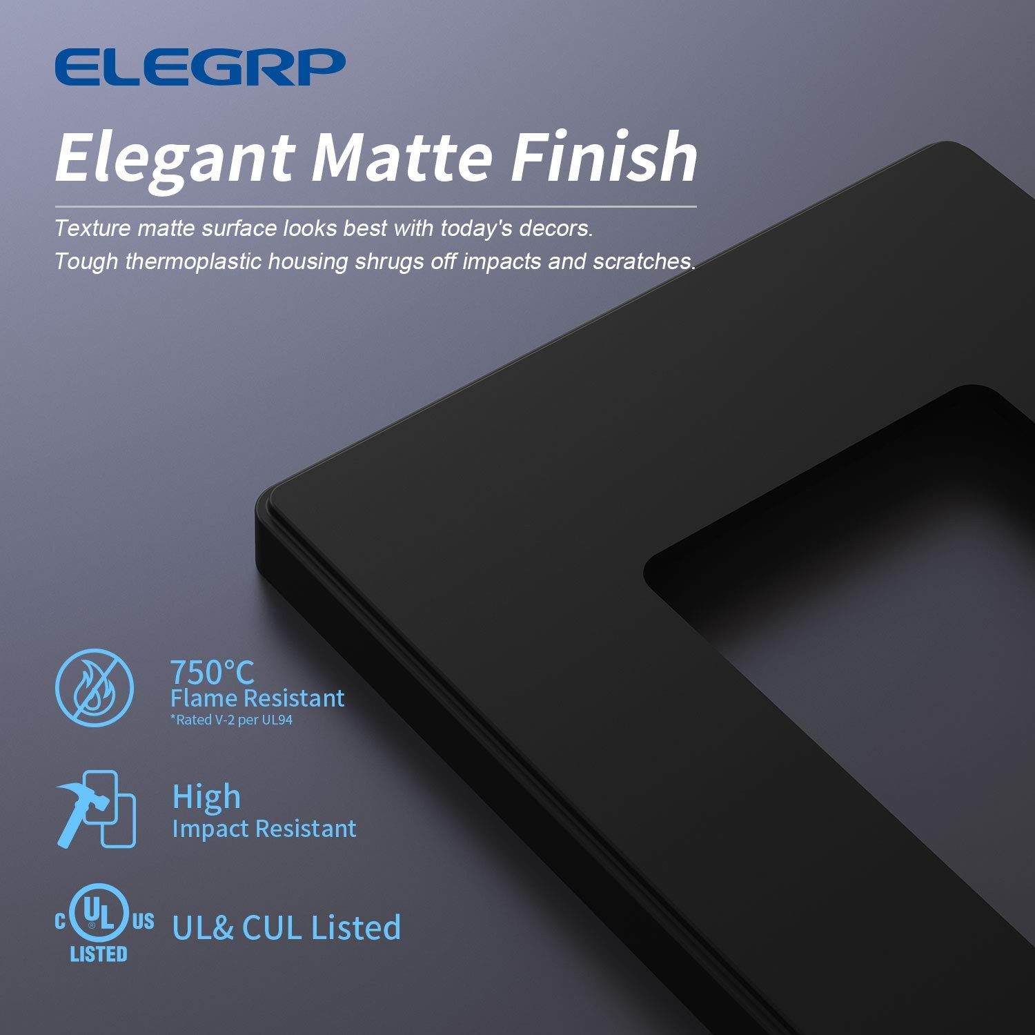 ELEGRP Matte Black 1-Gang Screwless Decorative Wall Plates, Standard Size Unbrea