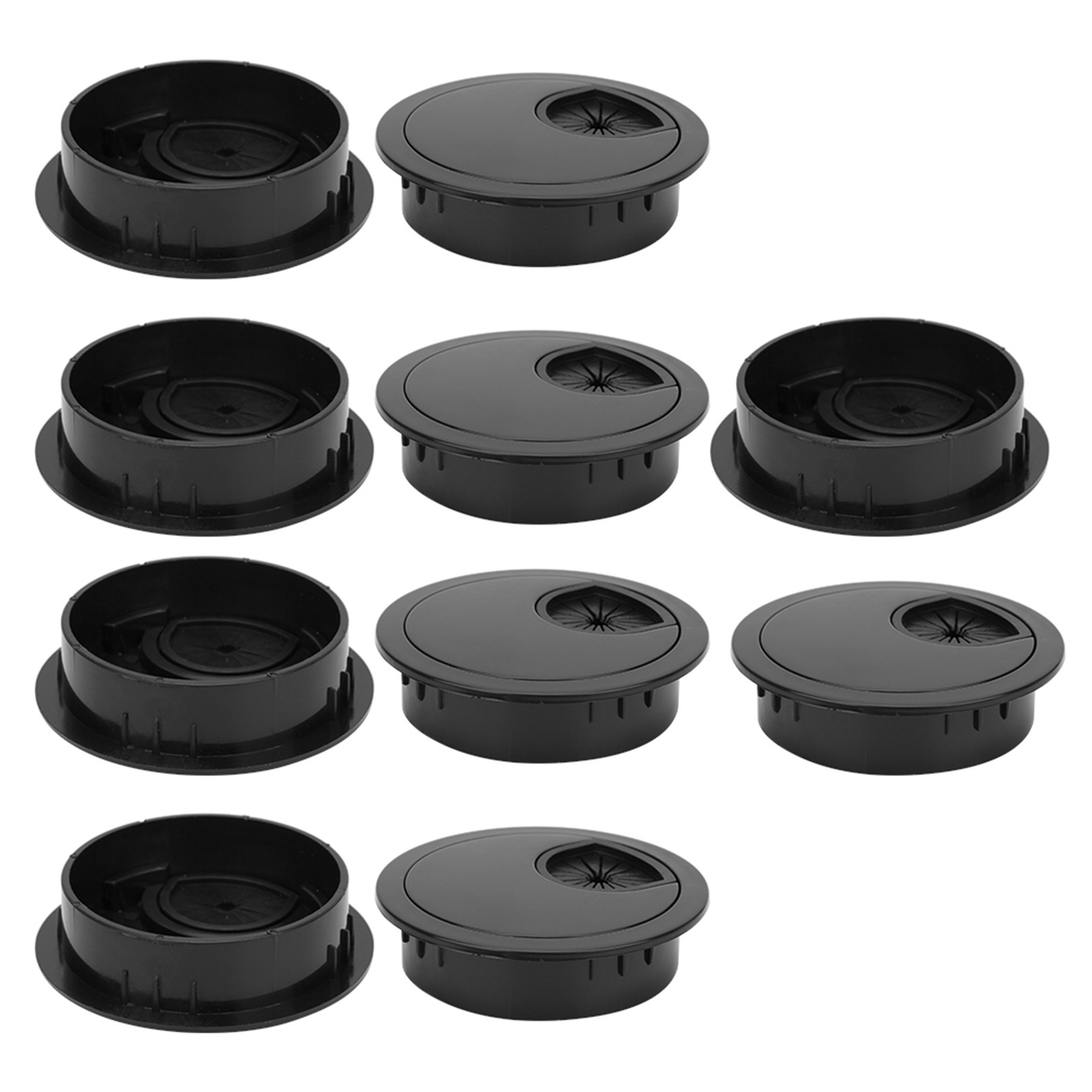 10 Pcs Wiring Grommet Bright Black Desktop ABS Plastic Wire Hole Organizer For O