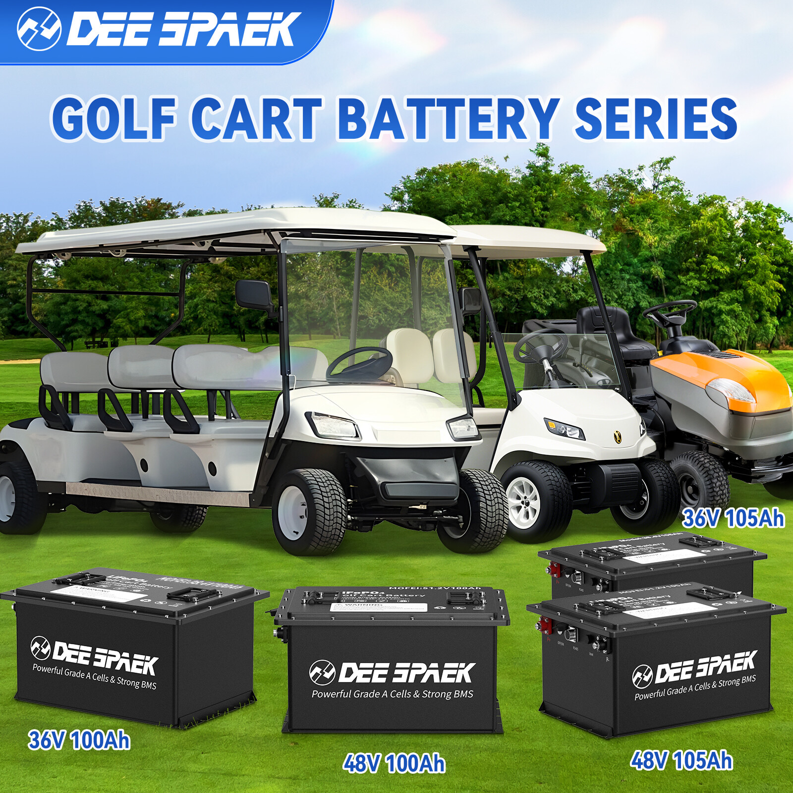 36V 48V 105Ah Golf Cart Lithium LiFePO4 Battery 200A BMS Bluetooth+Monit+Charger
