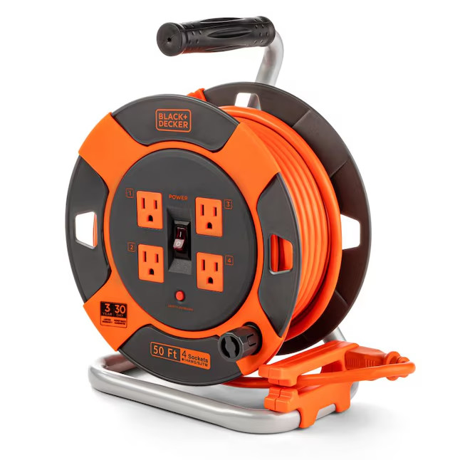 Black + Decker Cord Reel 50-ft 14 / 3-Prong Medium Duty General Extension Cord