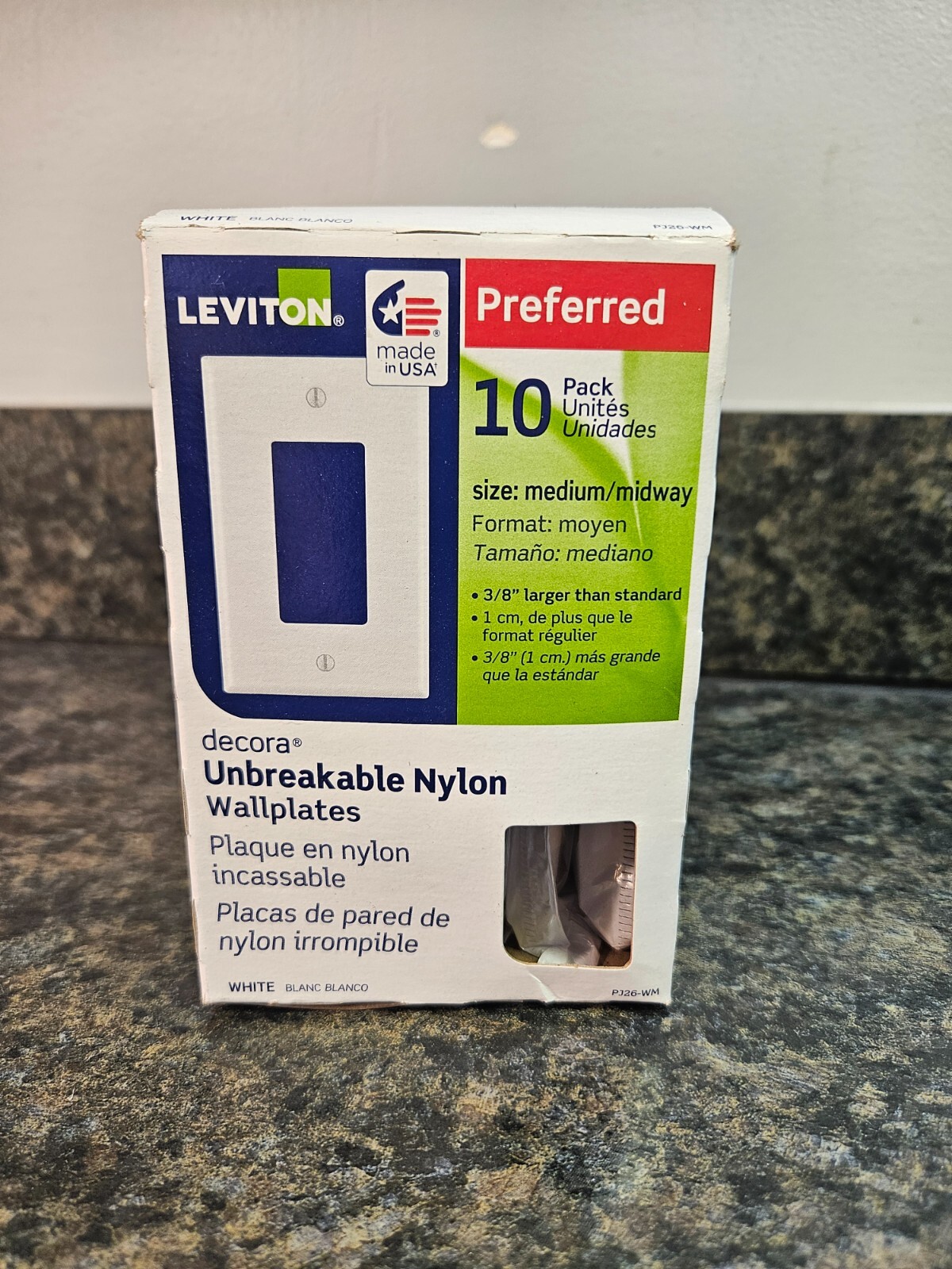 Leviton Unbreakable Nylon Preferred Wallplates Medium Box of 10 M52-PJ26-WM
