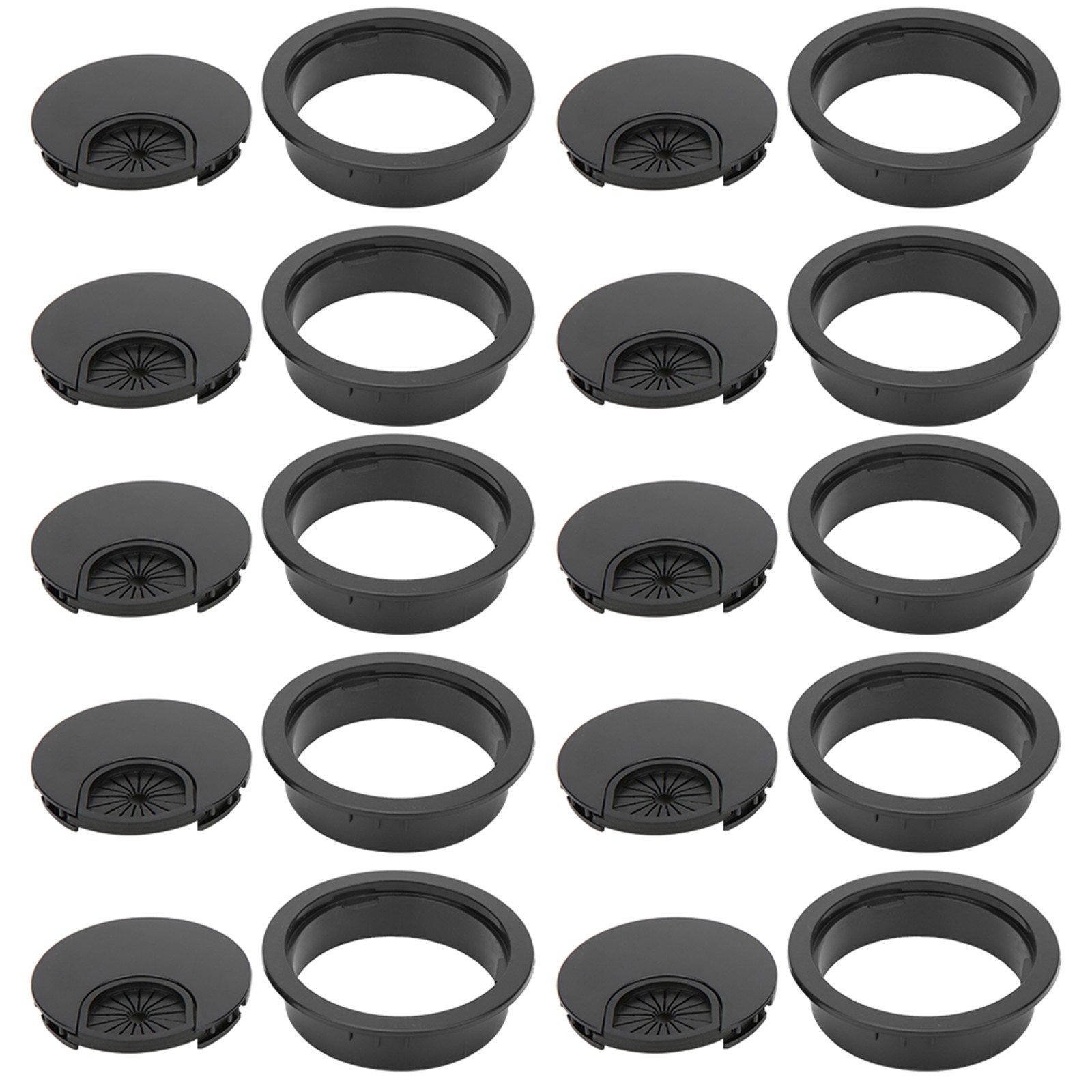 10 Pcs Wiring Grommet Bright Black Desktop ABS Plastic Wire Hole Organizer For O