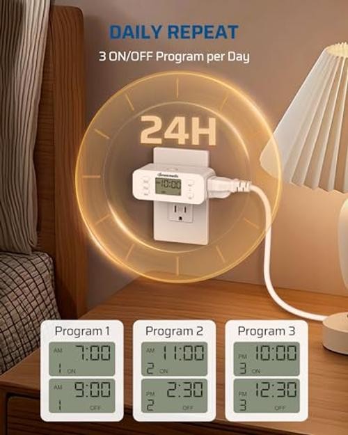 24 Hour Programmable Digital Timer Outlet – 2 Pack Timers for 2 Pack 24 Hours