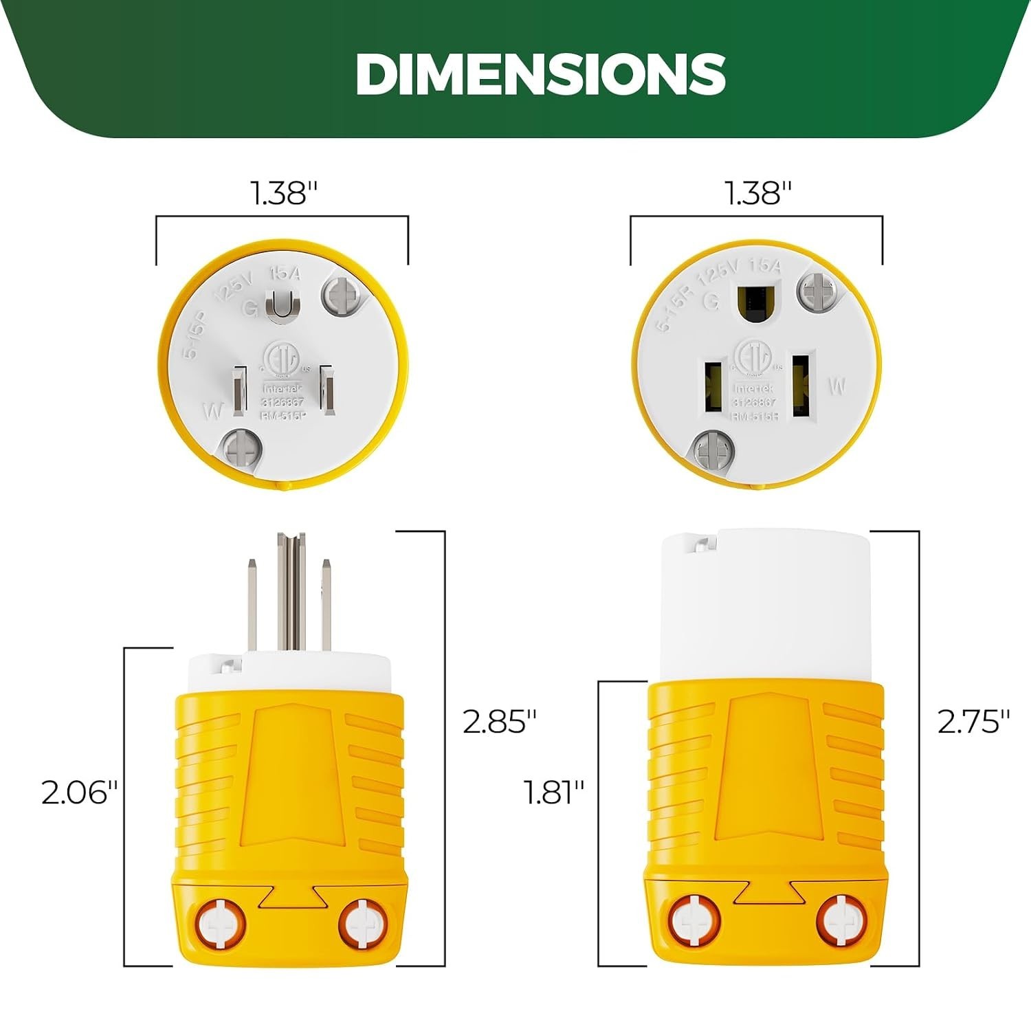 RVGUARD Extension Cord Ends Male and Female Plug, 15Amp 125Volt Heavy Duty 6 Set