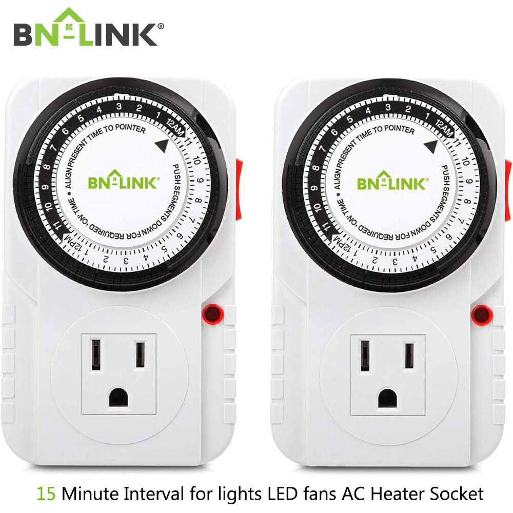 BN-LINK 2 Pack 15min to 24 Hour Programmable Plug-in Mechanical Timer Heavy Duty
